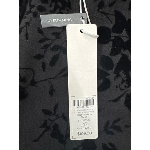 Chicos So Slimming Juliet Flocked Blooms Ankle Pant Black Floral Size 12 NWT - Picture 4 of 11